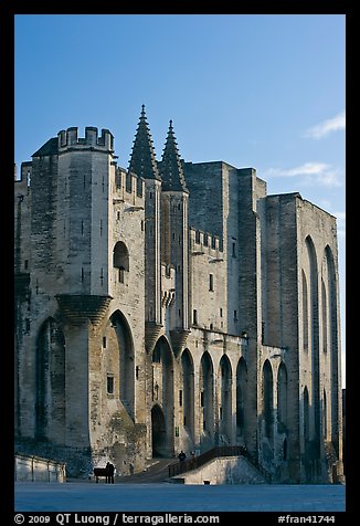 Massive walls of the Palace of the Popes. Avignon, Provence, France