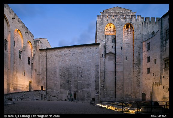 Honnor Courtyard at dusk, Papal Palace. Avignon, Provence, France