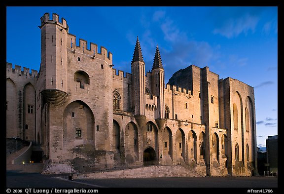 Papal Palace at dusk. Avignon, Provence, France