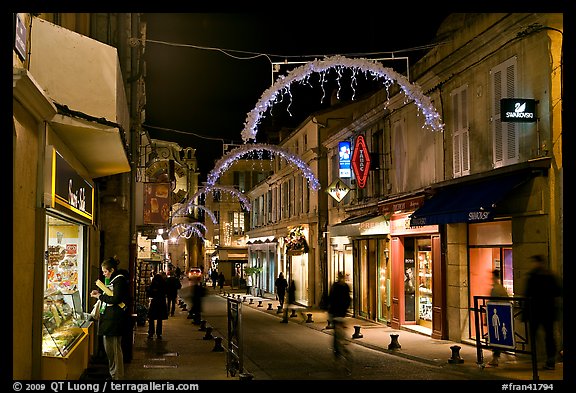 Commercial street at night. Avignon, Provence, France