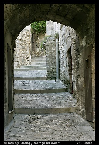 Arch and paved stairs, Les Baux-de-Provence. Provence, France (color)
