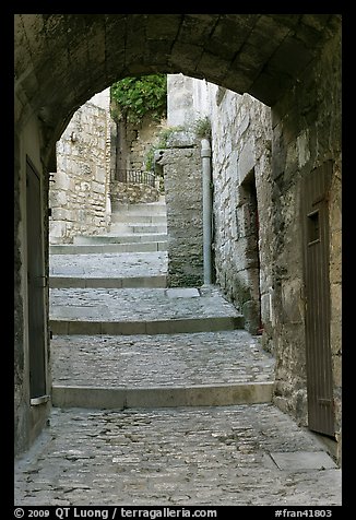 Arch and paved stairs, Les Baux-de-Provence. Provence, France