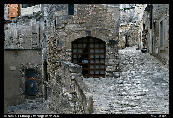 Cobblestone street, Les Baux-de-Provence. Provence, France