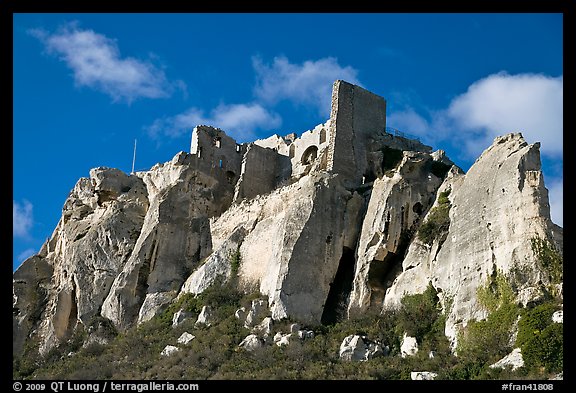 Rocky outcrop and ruined castle, Les Baux-de-Provence. Provence, France (color)