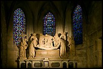 Lit sculpture of Christ laid to rest, St Trophime church. Arles, Provence, France