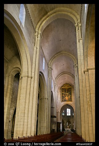 Romanesque style nave, St Trophime church. Arles, Provence, France