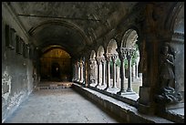 Romanesque gallery with delicately sculptured columns, St Trophimus cloister. Arles, Provence, France (color)