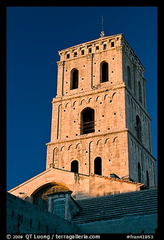 Bell tower in provencal romanesque style. Arles, Provence, France