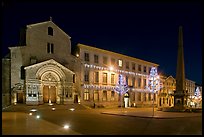 Place de la Republique and Eglise Saint Trophime at night. Arles, Provence, France (color)