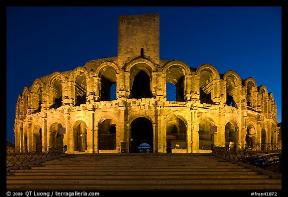 Roman Arena at night. Arles, Provence, France (color)