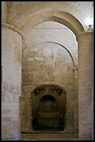 Columns inside romaneque St Honoratus church, Alyscamps. Arles, Provence, France (color)