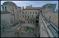 Honnor courtyard and walls from above, Palace of the Popes. Avignon, Provence, France (color)