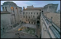 Honnor courtyard and walls from above, Palace of the Popes. Avignon, Provence, France ( color)