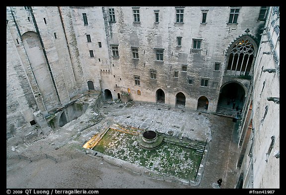 Courtyard of honnor from above, Papal Palace. Avignon, Provence, France (color)