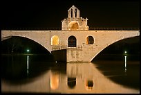 St Benezet Bridge with chapel of St Benezet at night. Avignon, Provence, France