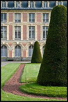 Hedged trees and facade, Palace of Fontainebleau. France ( color)