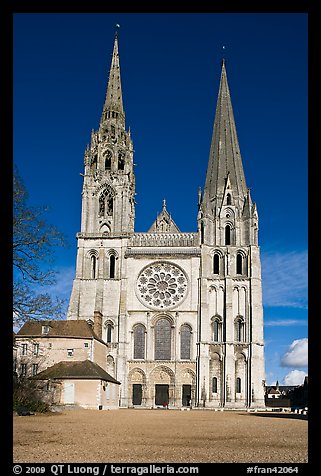 Flamboyant and pyramidal spires, Chartres Cathedral. France (color)