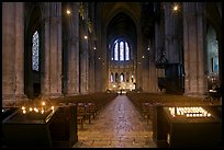 Candles and nave inside Cathedrale Notre-Dame de Chartres. France