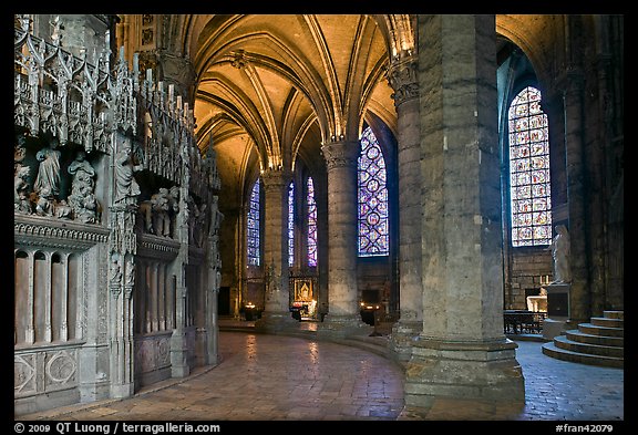 Ambulatory, chapel, and stained glass windows, Chartres Cathedral. France