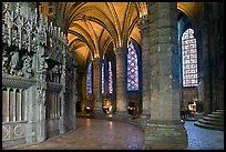 Ambulatory, chapel, and stained glass windows, Chartres Cathedral. France (color)