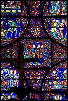 Stained glass window close-up, Cathedral of Our Lady of Chartres. France (color)