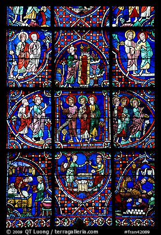 Detail of stained glass window, Chartres Cathedral. France