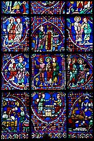 Detail of stained glass window, Chartres Cathedral. France (color)