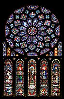 Set of rose window with five lancets called Rose of France, Chartres Cathedral. France (color)