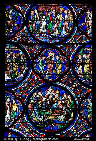 Stained glass window motif, Cathedral of Our Lady of Chartres. France