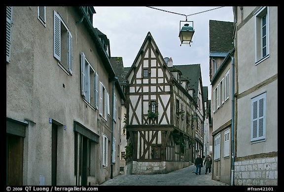 Street and half-timbered house, Chartres. France (color)