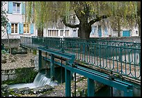 Bridge above canal lock and willow, Chartres. France