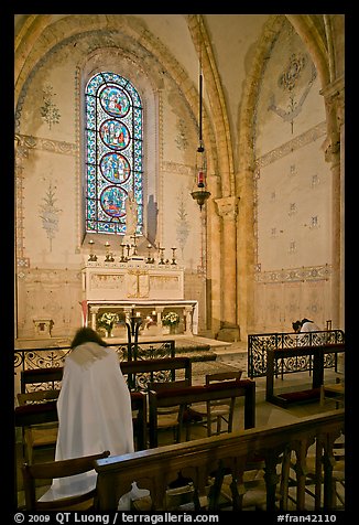 Monks praying in chapel, Saint Quiriace Collegiate Church, Provins. France (color)
