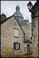 Stone houses and dome of Saint Quiriace Collegiate Church, Provins. France