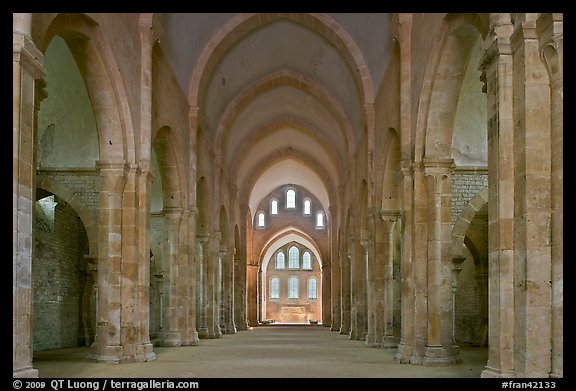 Church nave, Fontenay Abbey. Burgundy, France