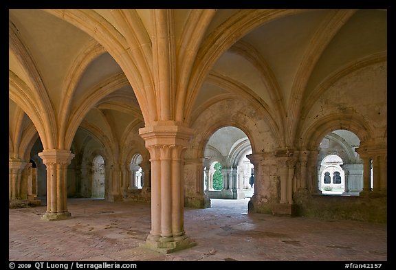 Rib-vaulted council room, Abbaye de Fontenay. Burgundy, France