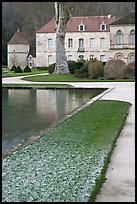 Pond and Abbot's lodging, Fontenay Abbey. Burgundy, France (color)