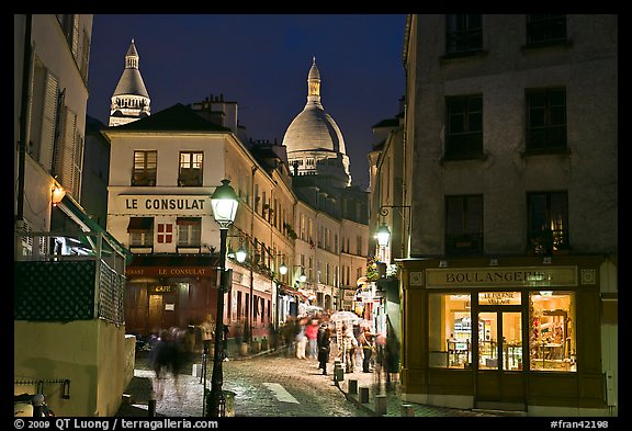 Night street scene, Montmartre. Paris, France (color)