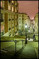 Stairs and street lamps by night, Butte Montmartre. Paris, France (color)