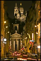 Street, Notre-Dame de Lorette Church, and Sacre-Coeur basilica, Montmartre. Paris, France ( color)