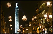 Christmas lights and Place Vendome column by night. Paris, France