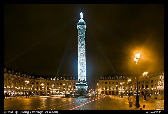 Column and place Vendome by night. Paris, France (color)