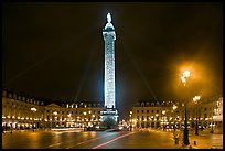 Column and place Vendome by night. Paris, France (color)