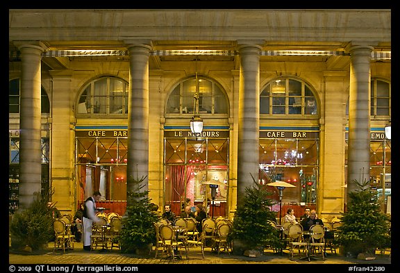 Arcades and Cafe by night. Paris, France (color)