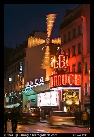 Moulin Rouge (Red Mill) Cabaret by night. Paris, France (color)