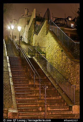 Looking up stairway by night, Montmartre. Paris, France (color)