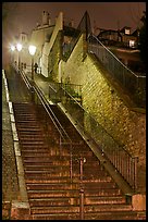 Looking up stairway by night, Montmartre. Paris, France