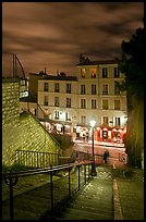 Looking down stairway by night, Montmartre. Paris, France