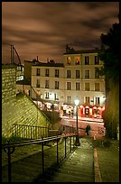 Looking down stairway by night, Montmartre. Paris, France (color)