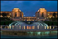 Palais de Chaillot and fountains at night. Paris, France