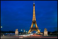 Eiffel Tower seen across Iena Bridge at night. Paris, France (color)